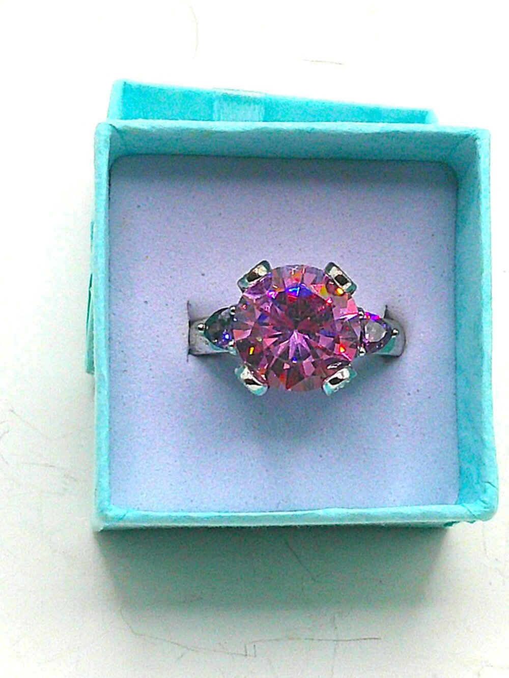 Brilliant Pink Rhinestone Ring in Sterling Silver sz 6.75 - Picture 2 of 9